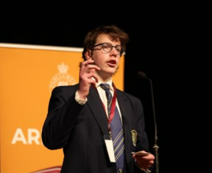 Student participating in a public speaking competition